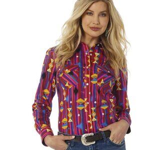 Wrangler Retro NWT Snap Button Bold Aztec Print Western Shirt Women's size L